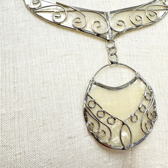 FairTrade Handcrafted Silver Scroll Metal Necklace With Abalone Shell Insert - Picture 10 of 16